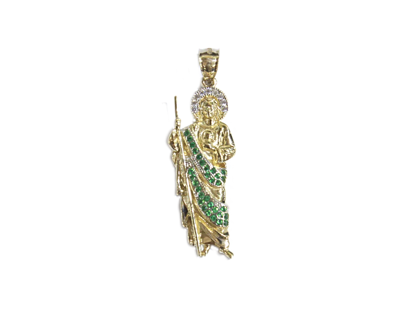 14K YELLOW GOLD San Judas Green CZ -Small
