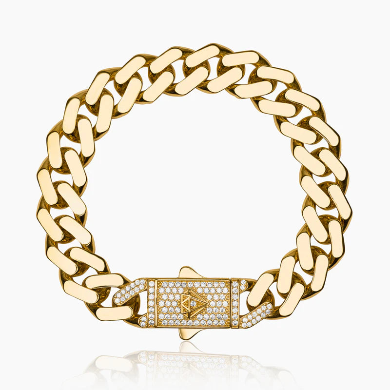 14K YELLOW GOLD MONACO CUBAN BRACELET -13MM