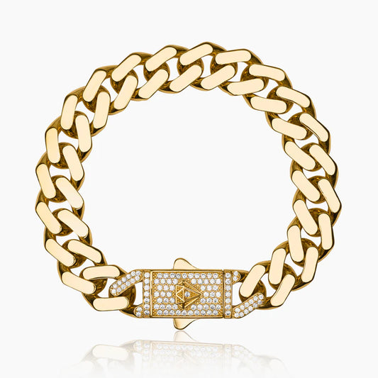 14K YELLOW GOLD MONACO CUBAN BRACELET -13MM