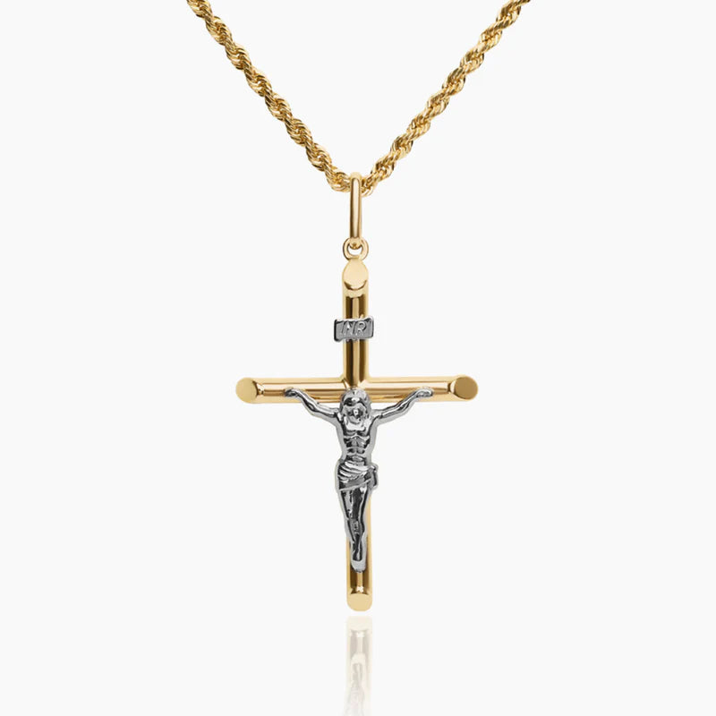 14K TWO TONE GOLD JESUS INRI CROSS