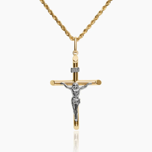 14K TWO TONE GOLD JESUS INRI CROSS