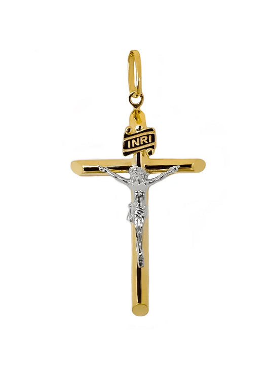 14K TWO TONED GOLD JESUS INRI CROSS
