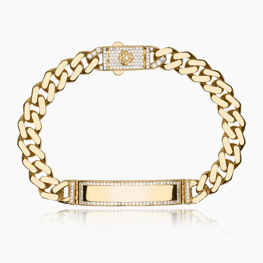 14K YELLOW GOLD ICY BORDER MONACO ID BRACELET -6.5MM